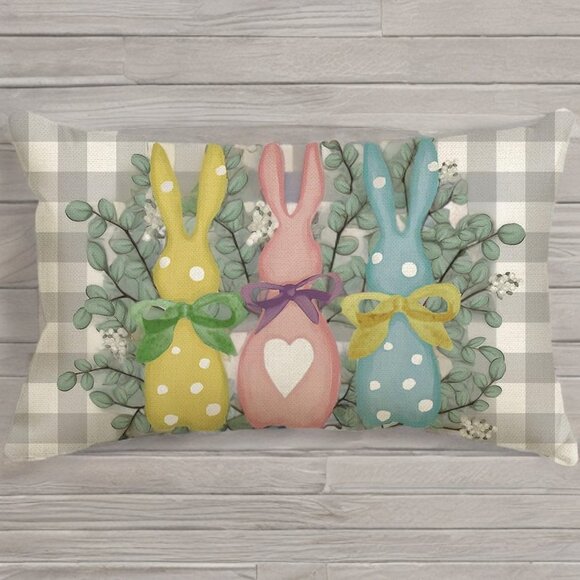 Easter Bunny Decorative Pillow Cover Lumbar Accent Spring Decor Throw Case 12x20 - Picture 3 of 5